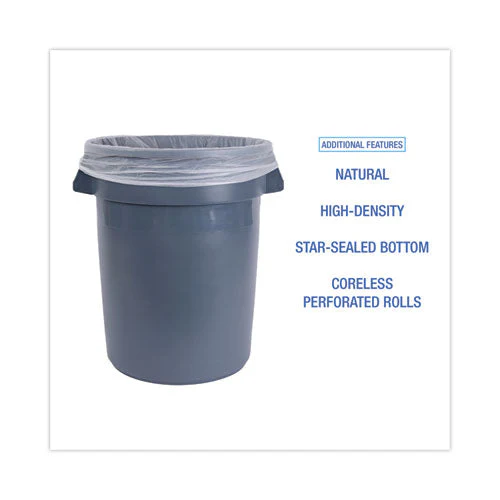 High Density Industrial Can Liners Coreless Rolls, 30 Gal, 16 Mic, 30 X 37, Natural, 25 Bags/roll, 20 Rolls/carton - Image 2