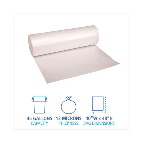 High Density Industrial Can Liners Coreless Rolls, 45 Gal, 13 Mic, 40 X 48, Natural, 25 Bags/roll, 10 Rolls/carton - Image 2