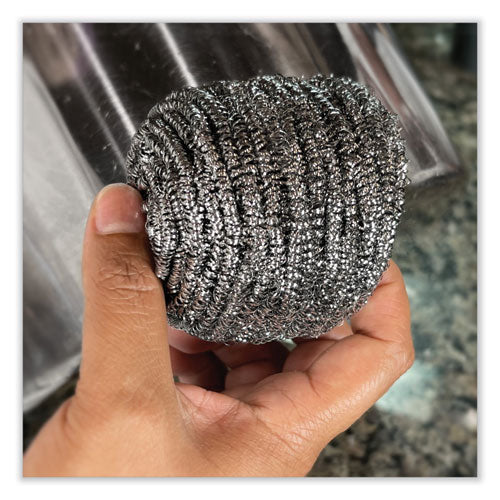 Stainless Steel Scrubber, 3.93 X 1.96, Silver, 72/carton - Image 3