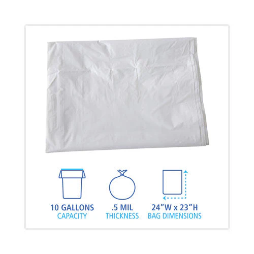 Linear Low Density Industrial Can Liners, 10 Gal, 0.5 Mil, 24 X 23, White, 500/carton - Image 2
