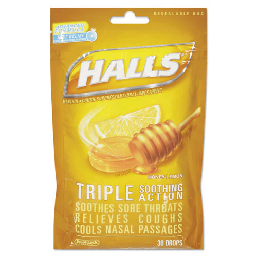 Triple Action Cough Drops, Honey-lemon, 30/bag, 12 Bags/box - Image 1