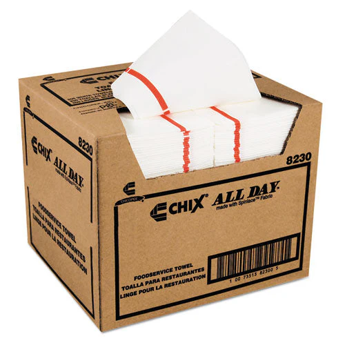 Foodservice Towels, 1-ply, 12.25 X 21, White/red Stripe, 200/carton - Image 1