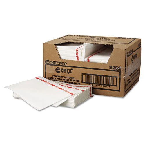 Food Service Towels, Cotton, 13 X 21, White/red, 150/carton - Image 1