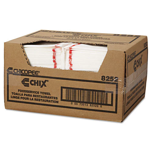Food Service Towels, Cotton, 13 X 21, White/red, 150/carton - Image 2