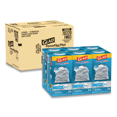 Forceflexplus Odorshield Tall Kitchen Drawstring Trash Bags, 13 Gal, 0.9 Mil, 24" X 28", White, 34 Bags/box, 6 Boxes/carton - Image 1