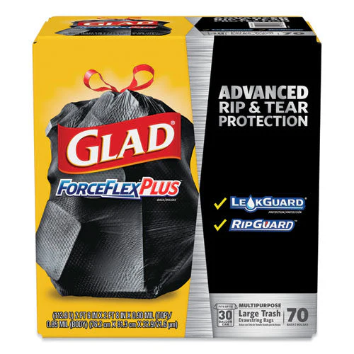 Forceflexplus Drawstring Large Trash Bags, 30 Gal, 1.05 Mil, 30" X 32", Black, 70/box - Image 1