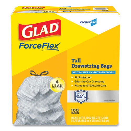 Forceflex Tall Kitchen Drawstring Trash Bags, 13 Gal, 0.72 Mil, 23.75" X 24.88", Gray, 100/box - Image 1