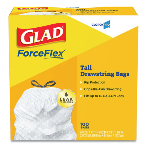 Tall Kitchen Drawstring Trash Bags, 13 Gal, 0.72 Mil, 24" X 27.38", Gray, 100/box - Image 1