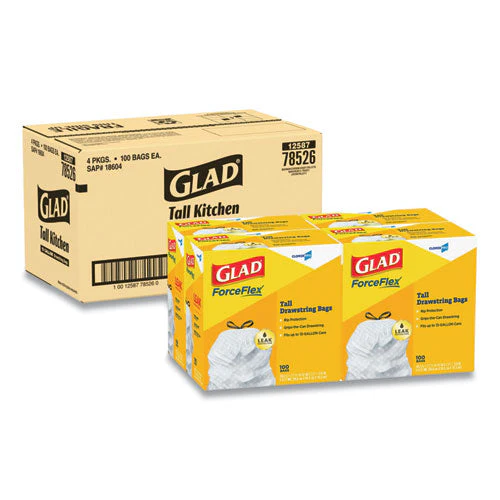 Tall Kitchen Drawstring Trash Bags, 13 Gal, 0.72 Mil, 24" X 27.38", Gray, 100 Bags/box, 4 Boxes/carton - Image 1