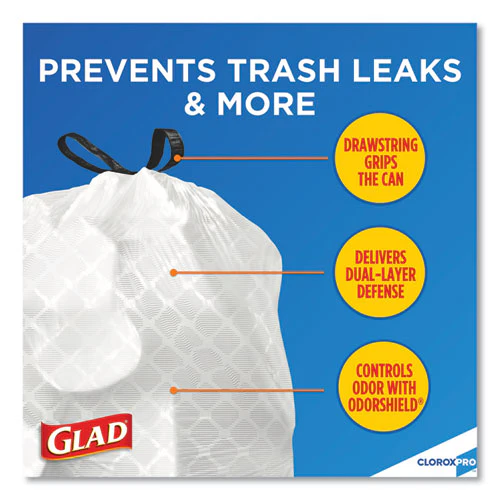 Tall Kitchen Drawstring Trash Bags, 13 Gal, 0.72 Mil, 24" X 27.38", Gray, 100/box - Image 2