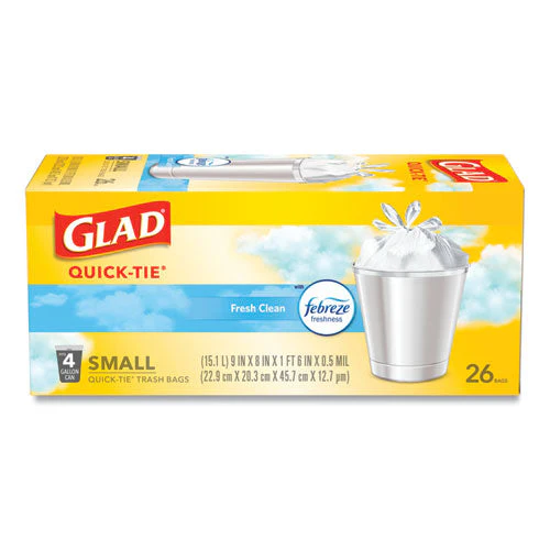 Odorshield Quick-tie Small Trash Bags, 4 Gal, 0.5 Mil, 8" X 18", White, 26 Bags/box, 6 Boxes/carton - Image 1