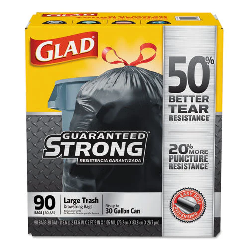 Drawstring Large Trash Bags, 30 Gal, 1.05 Mil, 30" X 33", Black, 90/carton - Image 1