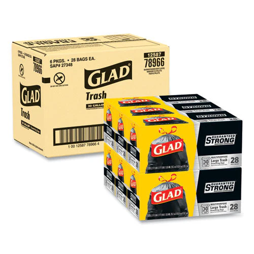 Drawstring Large Trash Bags, 30 Gal, 1.05 Mil, 30" X 33", Black, 15 Bags/box, 6 Boxes/carton - Image 1