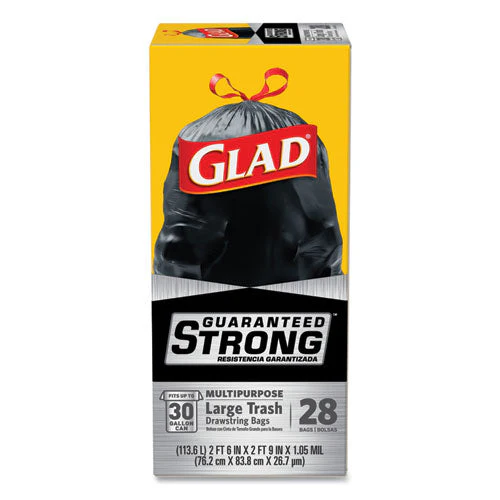 Drawstring Large Trash Bags, 30 Gal, 1.05 Mil, 30" X 33", Black, 15/box - Image 1