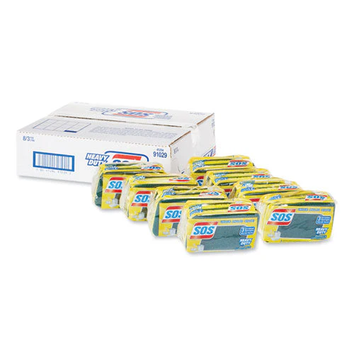 Heavy Duty Scrubber Sponge, 2.5 X 4.5, 0.9" Thick, Yellow/green, 3/pack, 8 Packs/carton - Image 1