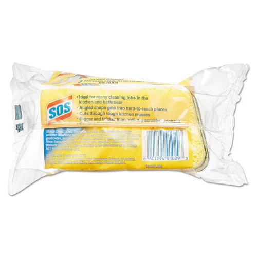 Heavy Duty Scrubber Sponge, 2.5 X 4.5, 0.9" Thick, Yellow/green, 3/pack, 8 Packs/carton - Image 3