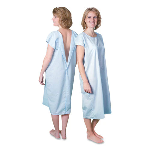 Cloth Patient Gown, Cotton-polyester Blend, Large, Chest Size 38" To 42", Blue - Image 1