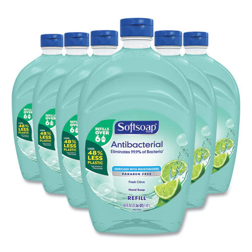 Antibacterial Liquid Hand Soap Refills, Fresh, 50 Oz, Green, 6/carton - Image 1