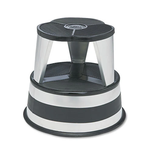 Kik-step Steel Step Stool, 2-step, 350 Lb Capacity, 16" Diameter X 14.25"h, Silvertone - Image 1