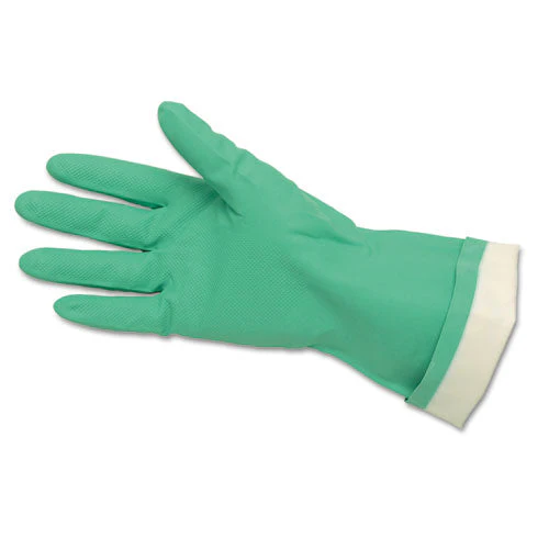 Flock-lined Nitrile Gloves, One Size, Green, 12 Pairs - Image 1