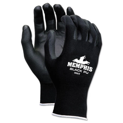 Economy Pu Coated Work Gloves, Black, Large, Dozen - Image 1
