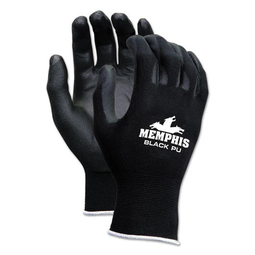 Economy Pu Coated Work Gloves, Black, Small, Dozen - Image 1