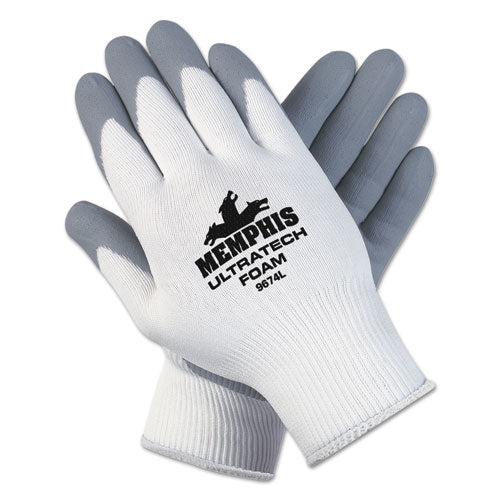 Ultra Tech Foam Seamless Nylon Knit Gloves, X-large, White/gray, Dozen - Image 1