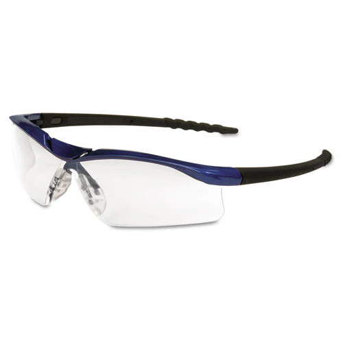 Dallas Wraparound Safety Glasses, Metallic Blue Frame, Clear Anti-fog Lens - Image 1