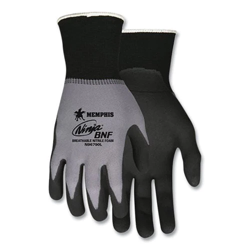 Ninja Nitrile Coating Nylon/spandex Gloves, Black/gray, Large, Dozen - Image 1