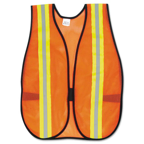 Orange Safety Vest, 2" Reflective Strips, Polyester, Side Straps, One Size Fits All, Bright Orange - Image 1