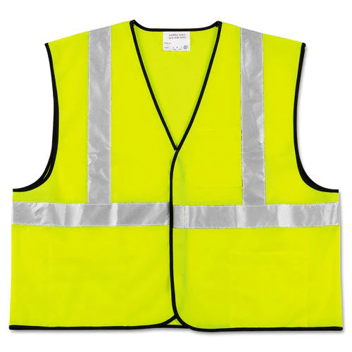Class 2 Safety Vest, Polyester, Large Fluorescent Lime With Silver Stripe - Image 1