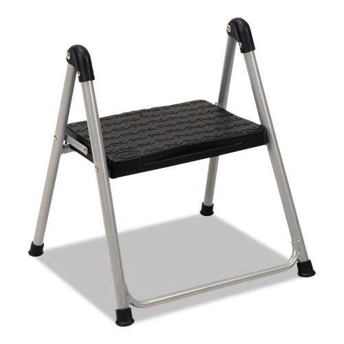Folding Step Stool, 1-step, 200 Lb Capacity, 9.9″ Working Height, Platinum/black