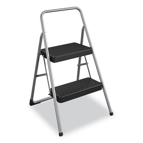 2-step Folding Steel Step Stool, 200 Lb Capacity, 28.13″ Working Height, Cool Gray