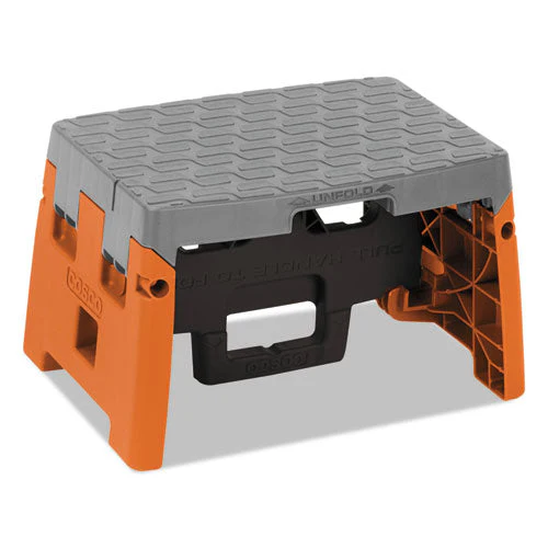 Folding Step Stool, 1-step, 300 Lb Capacity, 8.5" Working Height, Orange/gray - Image 1