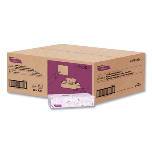 Select Flat Box Facial Tissue, 2-ply, White, 100 Sheets/box, 30 Boxes/carton - Image 2