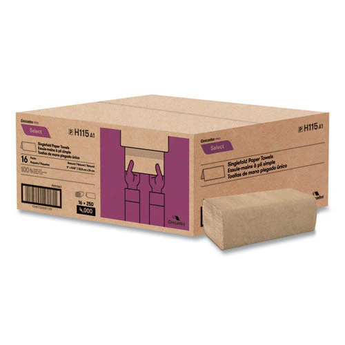 Select Folded Paper Towels, Single-fold, 1-ply, 9 X 9.45, Natural, 250/pack, 16 Packs/carton - Image 2