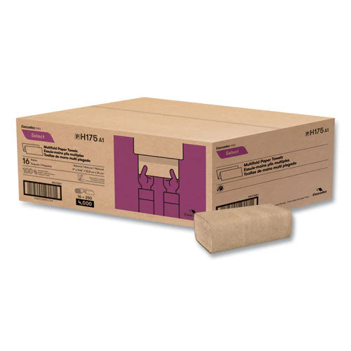 Select Folded Towels, Multifold, 1-ply, 9 X 9.45, Natural, 250/pack, 16 Packs/carton - Image 2