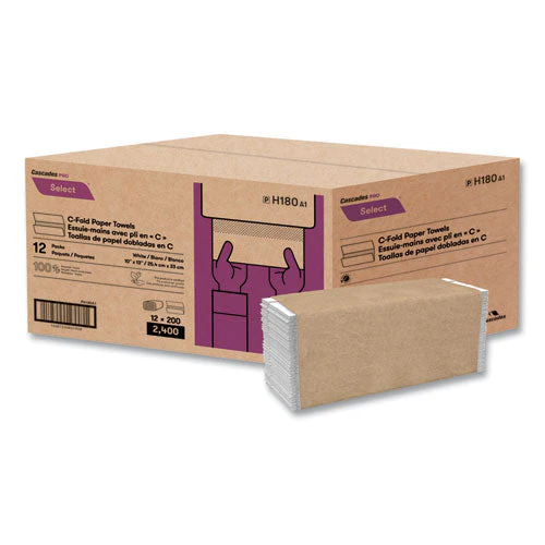 Select Folded Paper Towels, C-fold, 1-ply, 10 X 13, White, 200/pack, 12 Packs/carton - Image 2