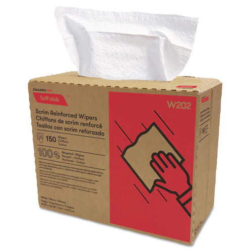 Tuff-job Scrim Reinforced Wipers, 4-ply, 9.75 X 16.75, White, 150/box, 6 Box/carton - Image 1