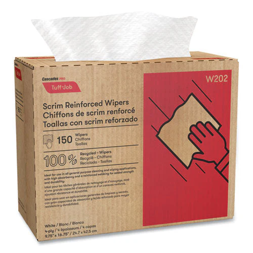 Tuff-job Scrim Reinforced Wipers, 4-ply, 9.75 X 16.75, White, 150/box, 6 Box/carton - Image 2