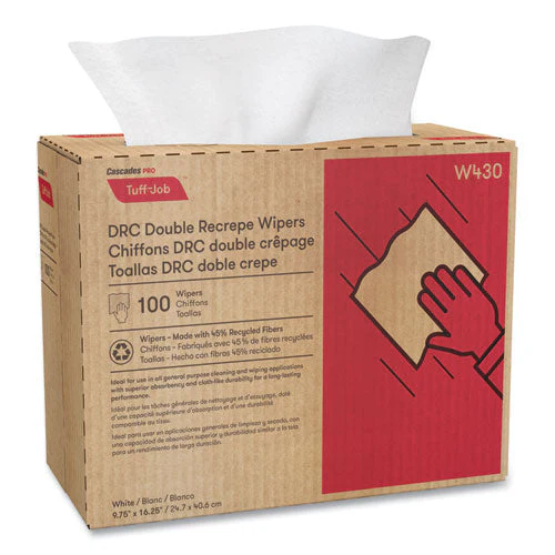 Tuff-job Double Recrepe Wipers, 9.75 X 16.5, White, 100/box, 8 Box/carton - Image 2