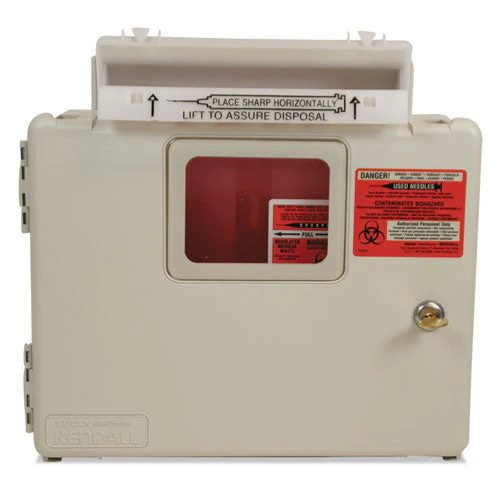 In-room Locking Wall Mount Sharps Container Cabinet System, 5 Qt, Abs Plastic, Beige - Image 1
