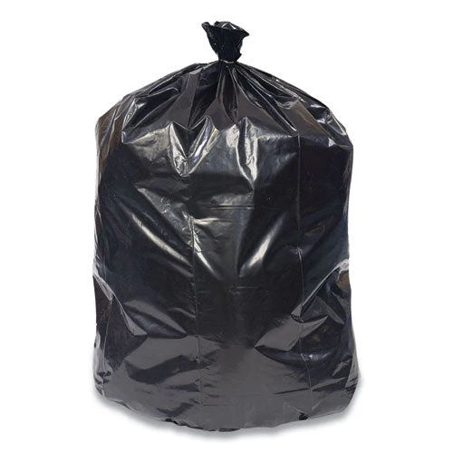 Reprocessed Resin Can Liners, 56 Gal, 1.5 Mil, 43" X 46", Black, 25 Bags/roll, 4 Rolls/carton - Image 1