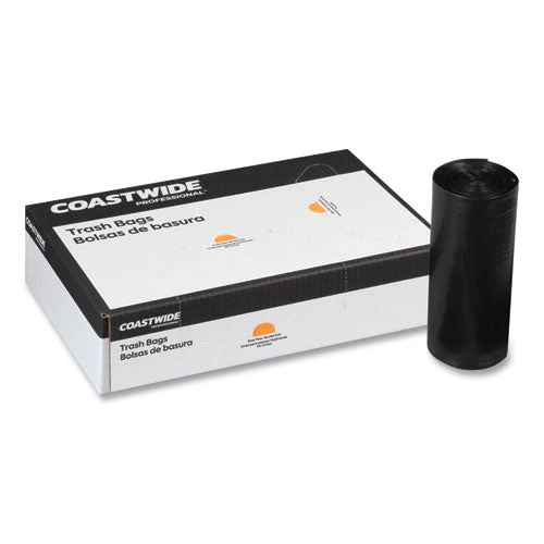 High-density Can Liners, 12 To 16 Gal, 7.87 Mic, 24" X 33", Black, 50 Bags/roll, 20 Rolls/carton - Image 1