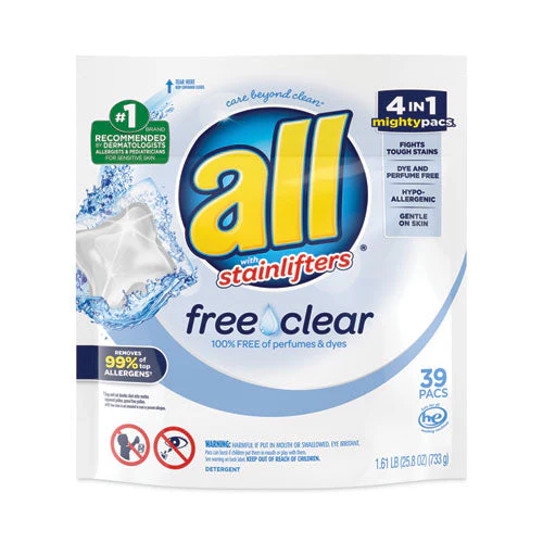 Mighty Pacs Free And Clear Super Concentrated Laundry Detergent, 39/pack, 6 Packs/carton - Image 1