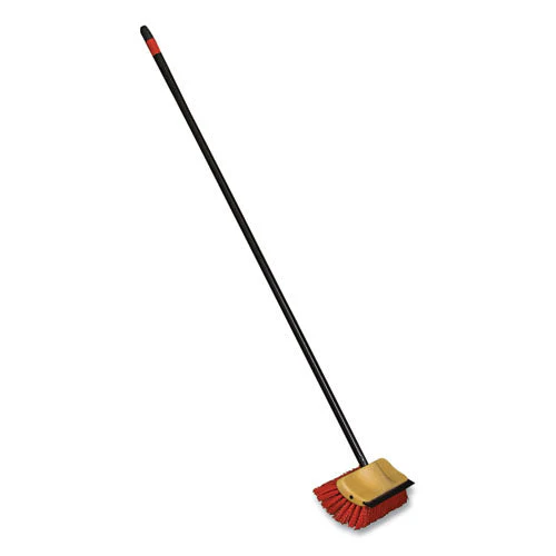Bi-level Floor Scrub Brush, Red Polypropylene Bristles, 10" Brush, 54" Black Metal Handle, 6/carton - Image 1