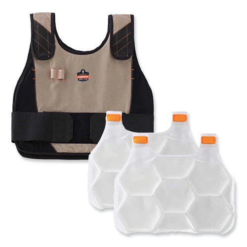 Chill-its 6215 Premium Fr Phase Change Cooling Vest W/ Packs, Modacrylic Cotton, Small/med, Khaki, Ships In 1-3 Business Days - Image 2