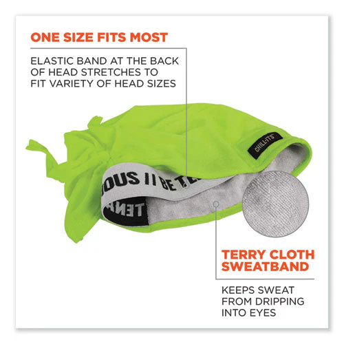 Chill-its 6615 High-perform Bandana Doo Rag With Terry Cloth Sweatband, One Size Fits Most, Lime, Ships In 1-3 Business Days - Image 2