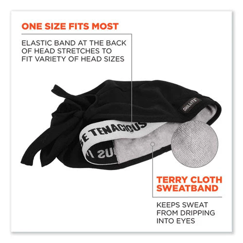 Chill-its 6615 High-performance Bandana Doo Rag With Terry Cloth Sweatband, One Size, Black, Ships In 1-3 Business Days - Image 3