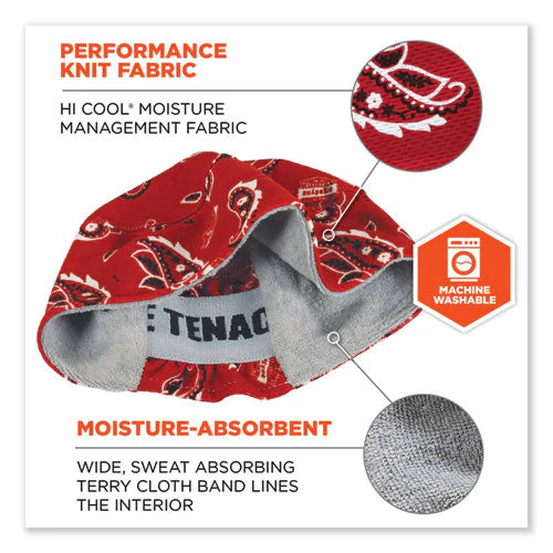 Chill-its 6630 High-performance Terry Cloth Skull Cap, Polyester, One Size Fits Most, Red Western, Ships In 1-3 Business Days - Image 3